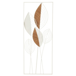 J-Line wanddecoratie bladeren metaal/bamboo mix small 30x75x2.5cm