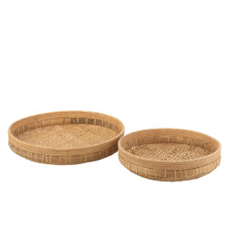 J-Line set van 2 schalen rond rotan 52x52x14.5cm