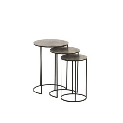 J-Line set van 3 bijzettafels rond aluminium /grijs 42x42x60cm
