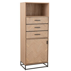 J-Line kast hoog 3 lades zigzag hout/metaal naturel/ 62x38x158cm