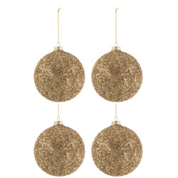 J-Line doos van 4 kerstballen glitter glas goud large 13x13x15cm