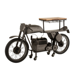 J-Line bar motorfiets 12glazen 6flessen metaal/mango hout donkergrijs/