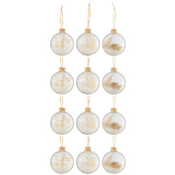 J-Line doos van 12 kerstballen 4+4+4 gedroogde takjes glas transparant -