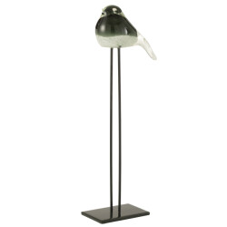 J-Line vogel op voet glas /wit large 15x8.5x45.5cm