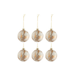 J-Line doos van 6 kerstballen marmerlook glas /goud small 8.5x8.5x10cm