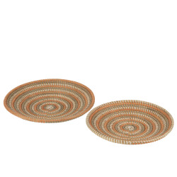 J-Line set 2 schalen cirkel zeegras mix 41x41x6cm