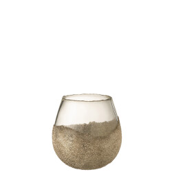 J-Line theelichthouder helft parels rond glas goud medium 17x17x18cm