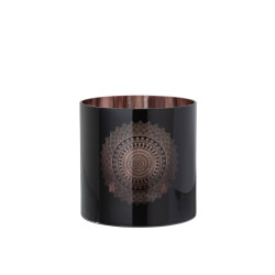 J-Line windlicht boho glas zwart/koper large 20x20x20cm