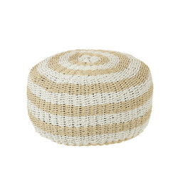 J-Line pouf rond strepen geweven plastiek /naturel 50x50x45cm