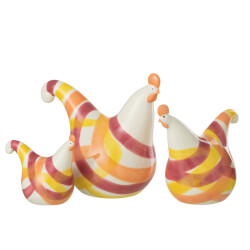 J-Line set van 3 hanen lijnen dolomiet oranje mix 14x9x12.5cm