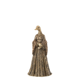 J-Line vrouw vogel resin antiek goud 15.5x14x31cm