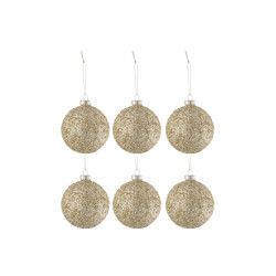 J-Line doos van 6 kerstballen glitters glas goud mix 8x8x10cm