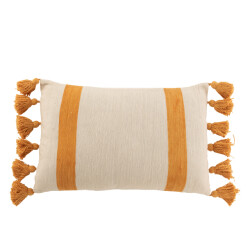 J-Line kussen strand groeven rechthoek katoen oker 60x40x10cm