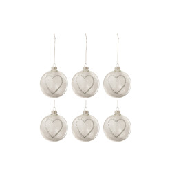 J-Line doos van 6 kerstballen hart strass zilver pluim glas klaar small -