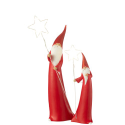 J-Line set van 2 kerstman led ster resin wit/rood 14x9x51cm