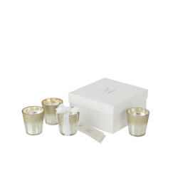 J-Line doos 4 geurkaars m-chic glas zilver 6.5x6.5x7cm