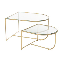 J-Line set van 2 tafels porte metaal/glas goud 76x62x35cm