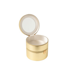 J-Line cosmetica doos rond+spiegel kunstleder goud 19.5x19.5x19.5cm