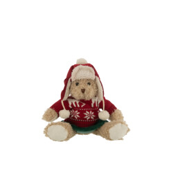 J-Line beer meisje kersttrui+muts textiel beige/rood small 12x10x30cm