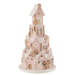 J-Line peperkoek huis roze/wit large 24.5x24.5x42cm