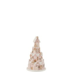 J-Line peperkoek huis roze/wit small 13.5x13.5x22cm