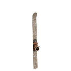 J-Line ski+schoen hout/metaal grey wash 76x6x2cm