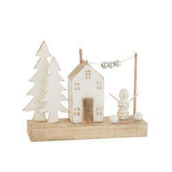 J-Line decoratie huis boom parels hout /wit 43x12x30cm