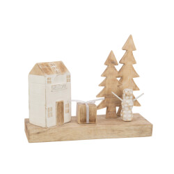J-Line decoratie huis cadeau boom hout 40x12x30cm