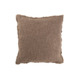 J-Line kussen gerafelde randen katoen/polyester taupe 50x50x12cm