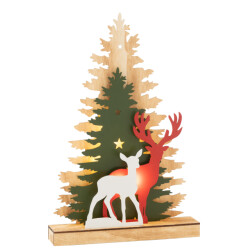 J-Line deco winter led rendier bomen hout mix 29.5x6x44.5cm