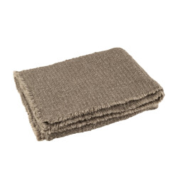 J-Line plaid gerafelde randen katoen/polyester taupe 180x130x1cm