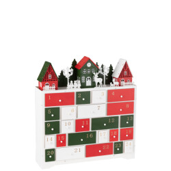 J-Line deco winter led kast+huizen hout mix 38x10.5x41cm