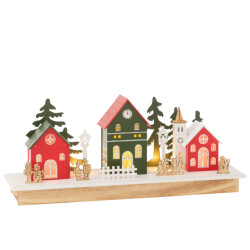 J-Line deco winter led dorp hout mix 44x12x18.5cm