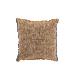 J-Line kussen gerafelde randen polyester/katoen licht/blauw 45x45x12cm