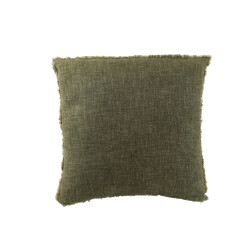 J-Line kussen gerafelde randen polyester/katoen donker 45x45x12cm