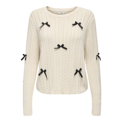 Jacqueline de Yong Jdybow ls oneck capble pullover ecru