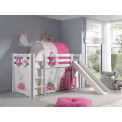 Lucevi pino halfhoogslaper h115cm met glijbaan 90 x 200 cm princess