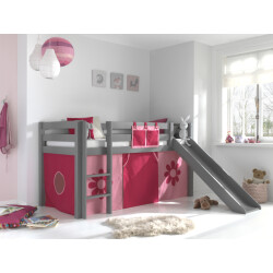 Lucevi pino halfhoogslaper h115cm met glijbaan 90 x 200 cm pink flower