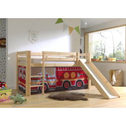 Lucevi pino halfhoogslaper h115cm + ladder + glijbaan + fire truck gordijntjes