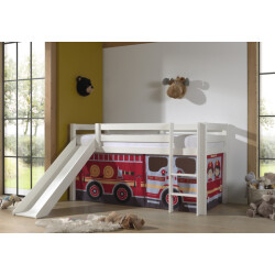 Lucevi pino halfhoogslaper h115cm met glijbaan 90 x 200 cm fire truck