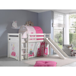 Lucevi pino halfhoogslaper h115cm met glijbaan 90 x 200 cm princess