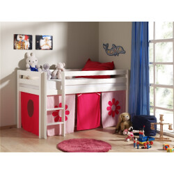 Lucevi pino halfhoogslaper h115cm met ladder 90 x 200 cm pink flower