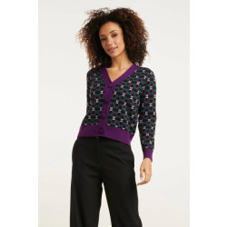 Smashed Lemon 24781 gebreide cardigan met retro print