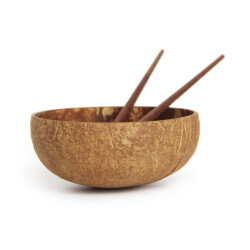 Furnilux Kokoskommen met eetstokjes set van 2 handgemaakt geschenkdoos