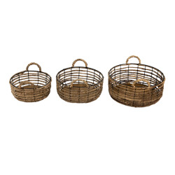 Clayre & Eef Opbergmand set van 3 Ø 39 Ø 34 Ø 29 cm rotan ijzer mand