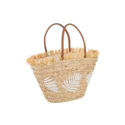 J-Line strandtas blad jute /wit 24x45x56cm