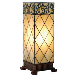LumiLamp Tiffany tafellamp 18x45 cm bruin glas vierkant tiffany