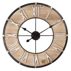 Clayre & Eef Wandklok Ø 60 cm hout metaal rond muurklok