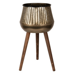 Clayre & Eef Planthouder 66 cm bruin metaal hout rond bloempot