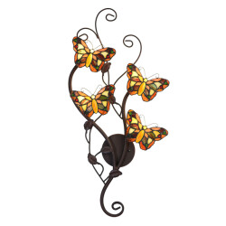 LumiLamp Wandlamp tiffany 32x68 cm bruin metaal glas vlinder muurlamp